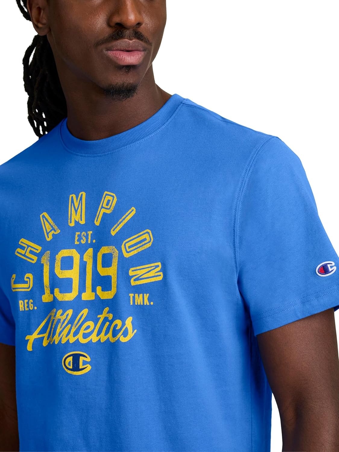 image:imageChampion Mens Classic Graphic Short Sleeve TShirt Standard Fit Modern Retro Gothic 19 GraphicNebulas Blue Champion 1919