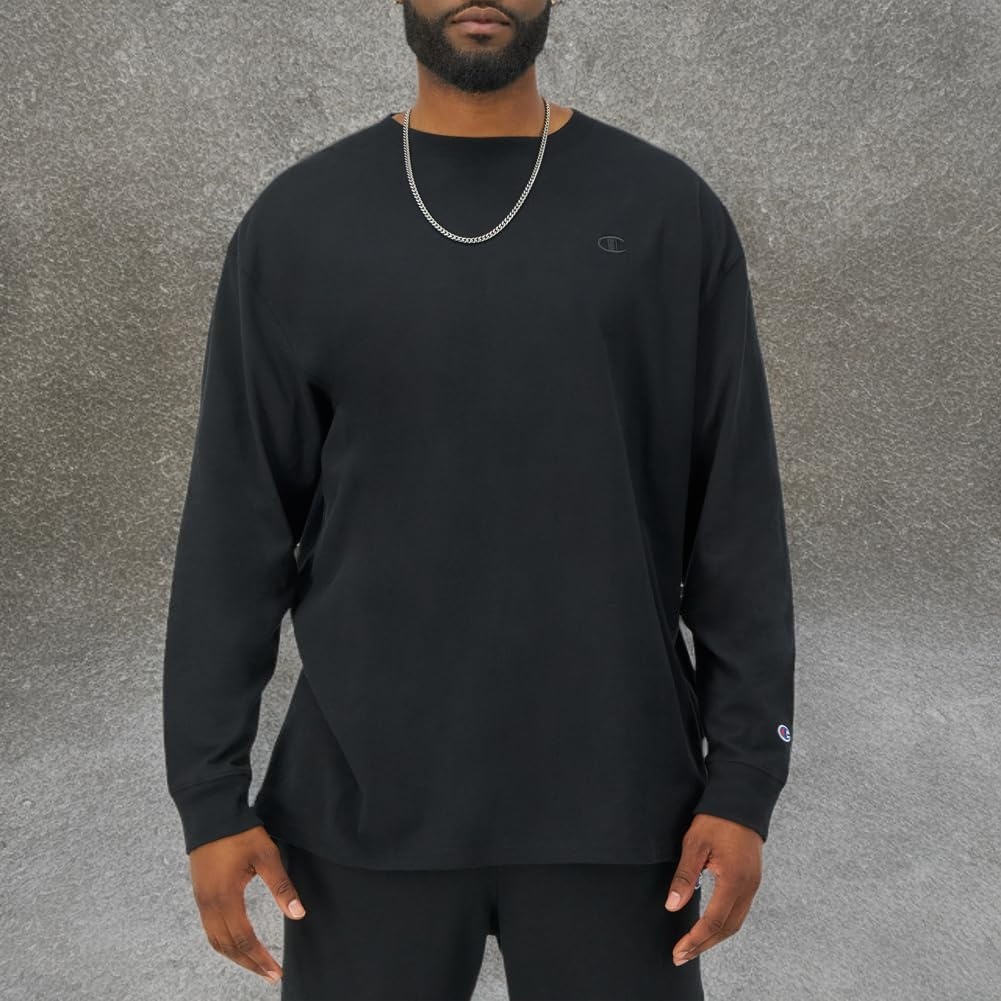 image:imageChampion Mens Classic Long Sleeve TShirt Standard Fit Script amp C Logo Available in Regular and Big amp TallBlack
