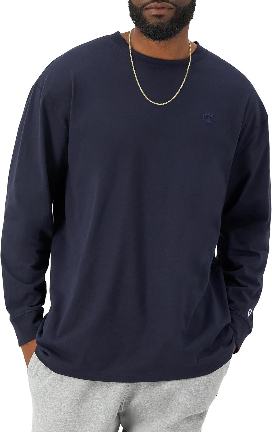 image:imageChampion Mens Classic Long Sleeve TShirt Standard Fit Script amp C Logo Available in Regular and Big amp TallDeep Navy