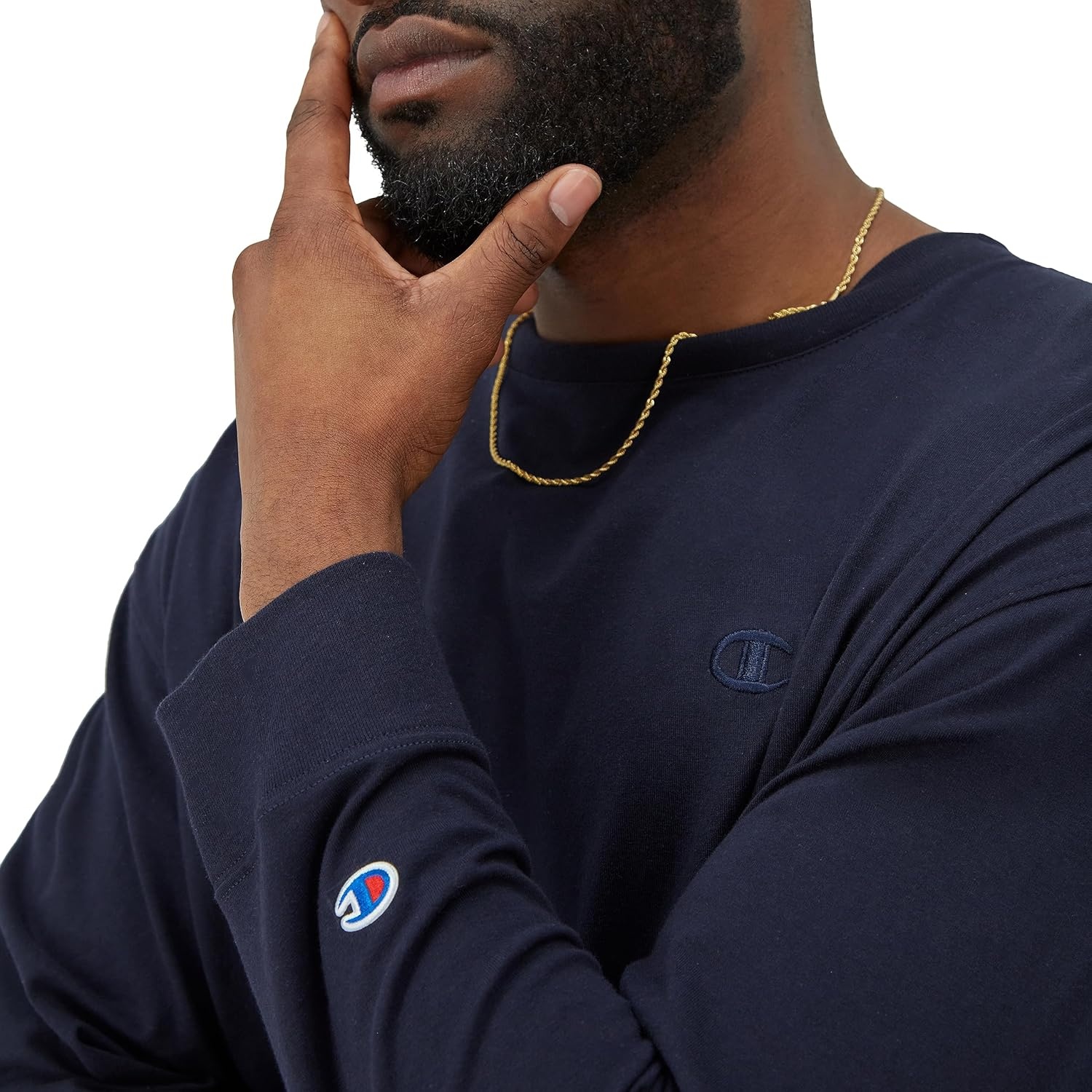 image:imageChampion Mens Classic Long Sleeve TShirt Standard Fit Script amp C Logo Available in Regular and Big amp TallDeep Navy