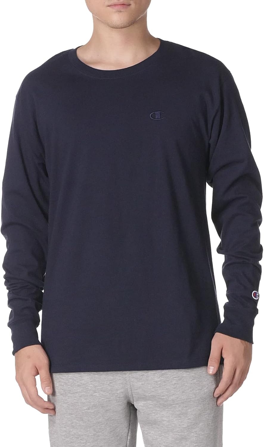 image:imageChampion Mens Classic Long Sleeve TShirt Standard Fit Script amp C Logo Available in Regular and Big amp TallDeep Navy