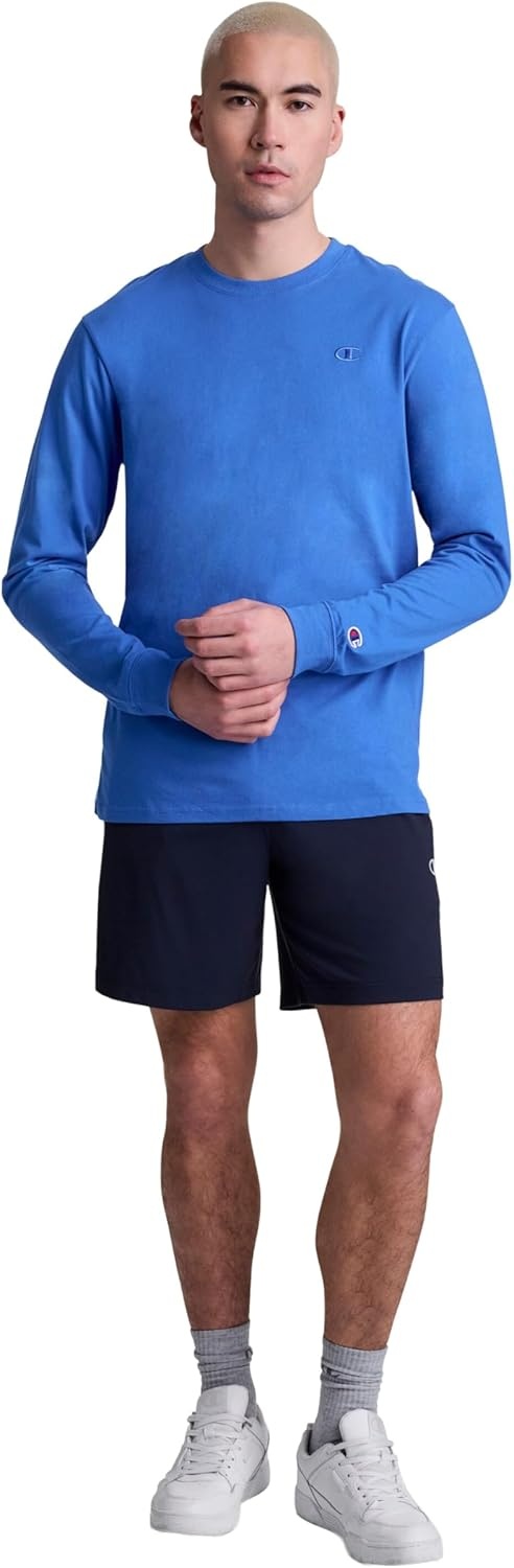 image:imageChampion Mens Classic Long Sleeve TShirt Standard Fit Script amp C Logo Available in Regular and Big amp TallNebulas Blue