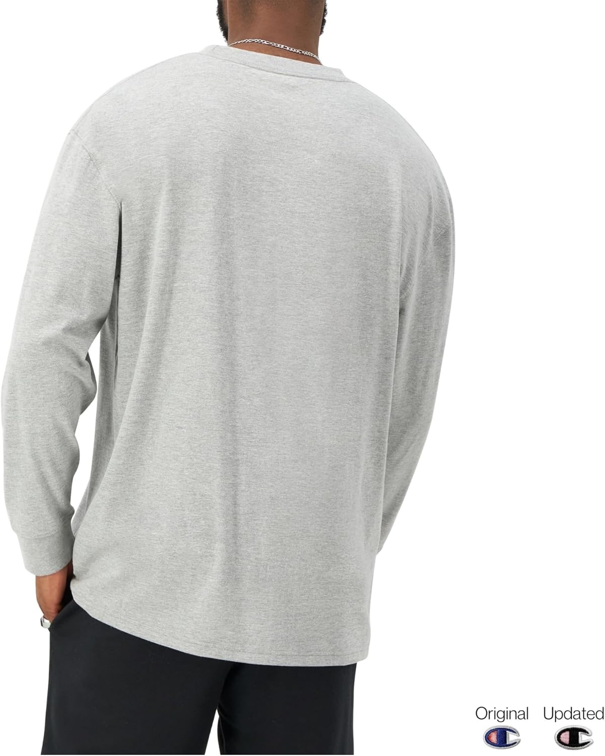 image:imageChampion Mens Classic Long Sleeve TShirt Standard Fit Script amp C Logo Available in Regular and Big amp TallPlatinum Silver Heather
