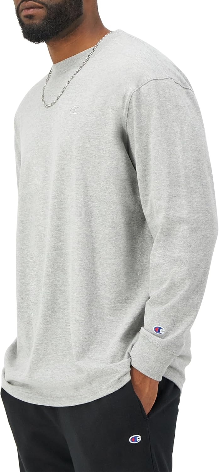 image:imageChampion Mens Classic Long Sleeve TShirt Standard Fit Script amp C Logo Available in Regular and Big amp TallPlatinum Silver Heather