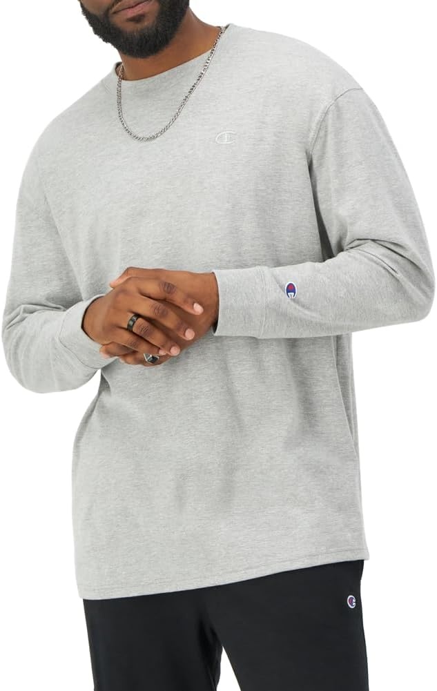 image:imageChampion Mens Classic Long Sleeve TShirt Standard Fit Script amp C Logo Available in Regular and Big amp TallPlatinum Silver Heather