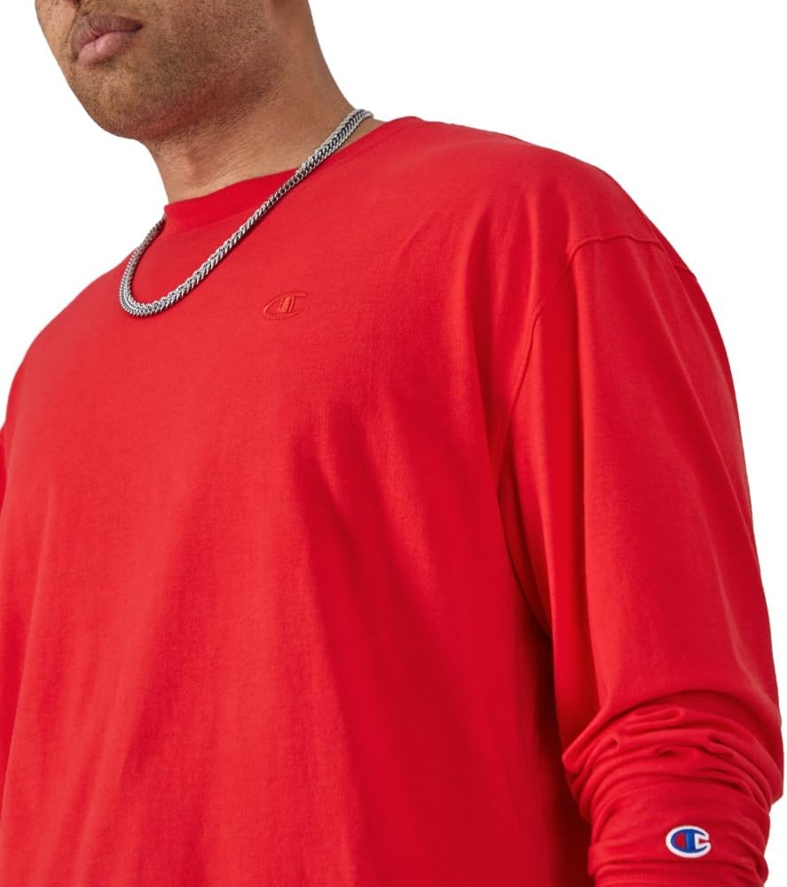 image:imageChampion Mens Classic Long Sleeve TShirt Standard Fit Script amp C Logo Available in Regular and Big amp TallScarlet