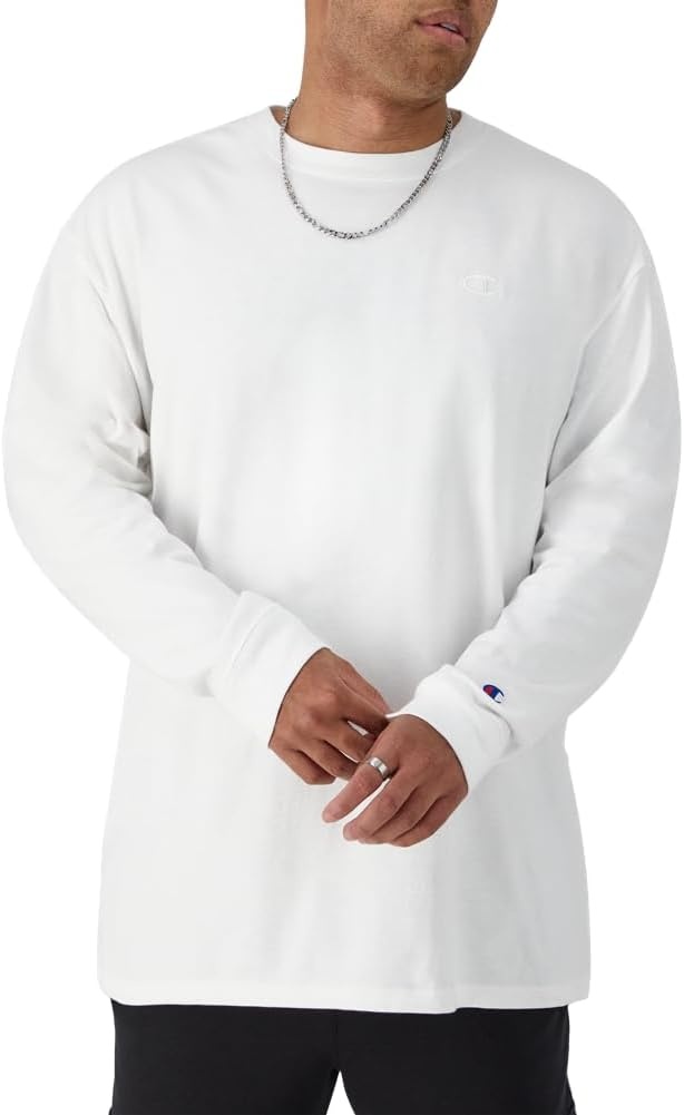 image:imageChampion Mens Classic Long Sleeve TShirt Standard Fit Script amp C Logo Available in Regular and Big amp TallWhite