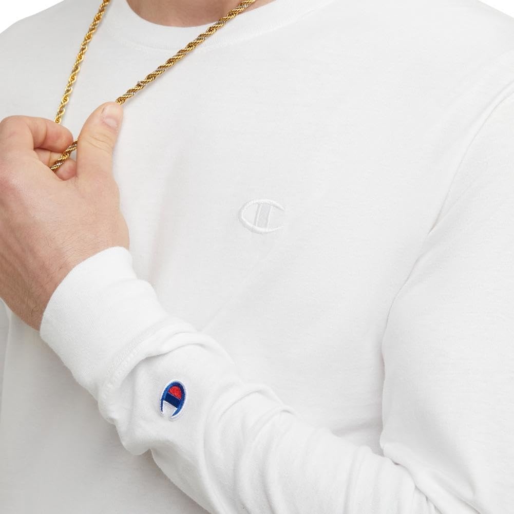 image:imageChampion Mens Classic Long Sleeve TShirt Standard Fit Script amp C Logo Available in Regular and Big amp TallWhite