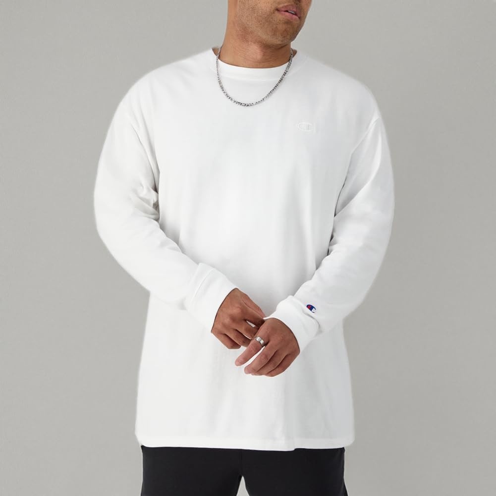 image:imageChampion Mens Classic Long Sleeve TShirt Standard Fit Script amp C Logo Available in Regular and Big amp TallWhite