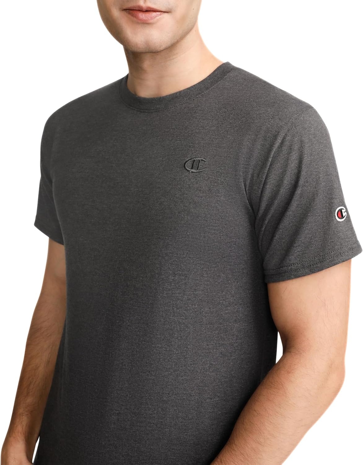 image:imageChampion Mens Classic Short Sleeve TShirt Standard Fit Midweight 100 Cotton Available in Regular and Big amp TallGranite Heather C Logo