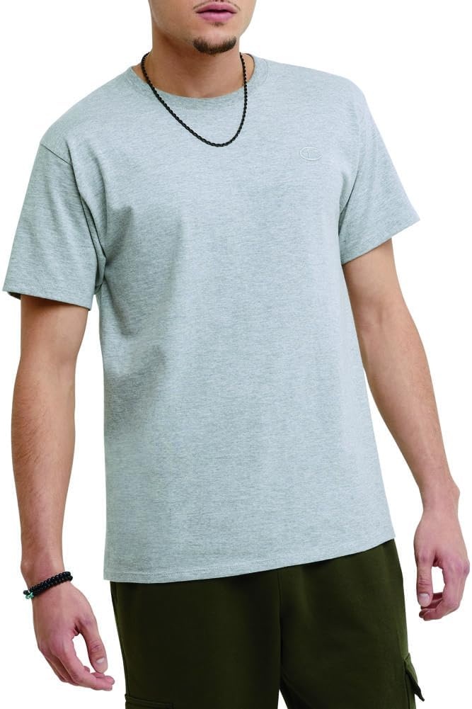 image:imageChampion Mens Classic Short Sleeve TShirt Standard Fit Midweight 100 Cotton Available in Regular and Big amp TallPlatinum Silver Heather