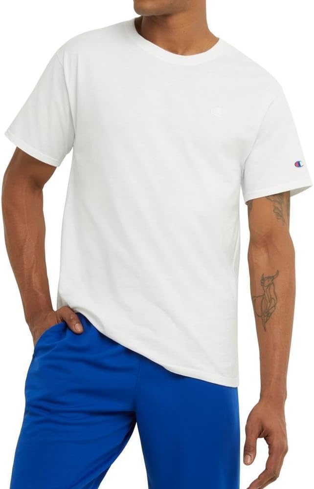 image:imageChampion Mens Classic Short Sleeve TShirt Standard Fit Midweight 100 Cotton Available in Regular and Big amp TallWhite C Logo