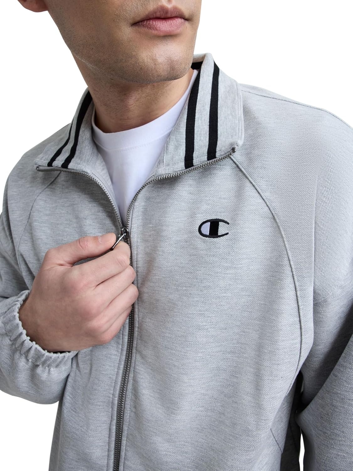 image:imageChampion Mens Gameday Fullzip Mock Neck Track Jacket Standard Fit Polyester BlendOxford Gray Heather