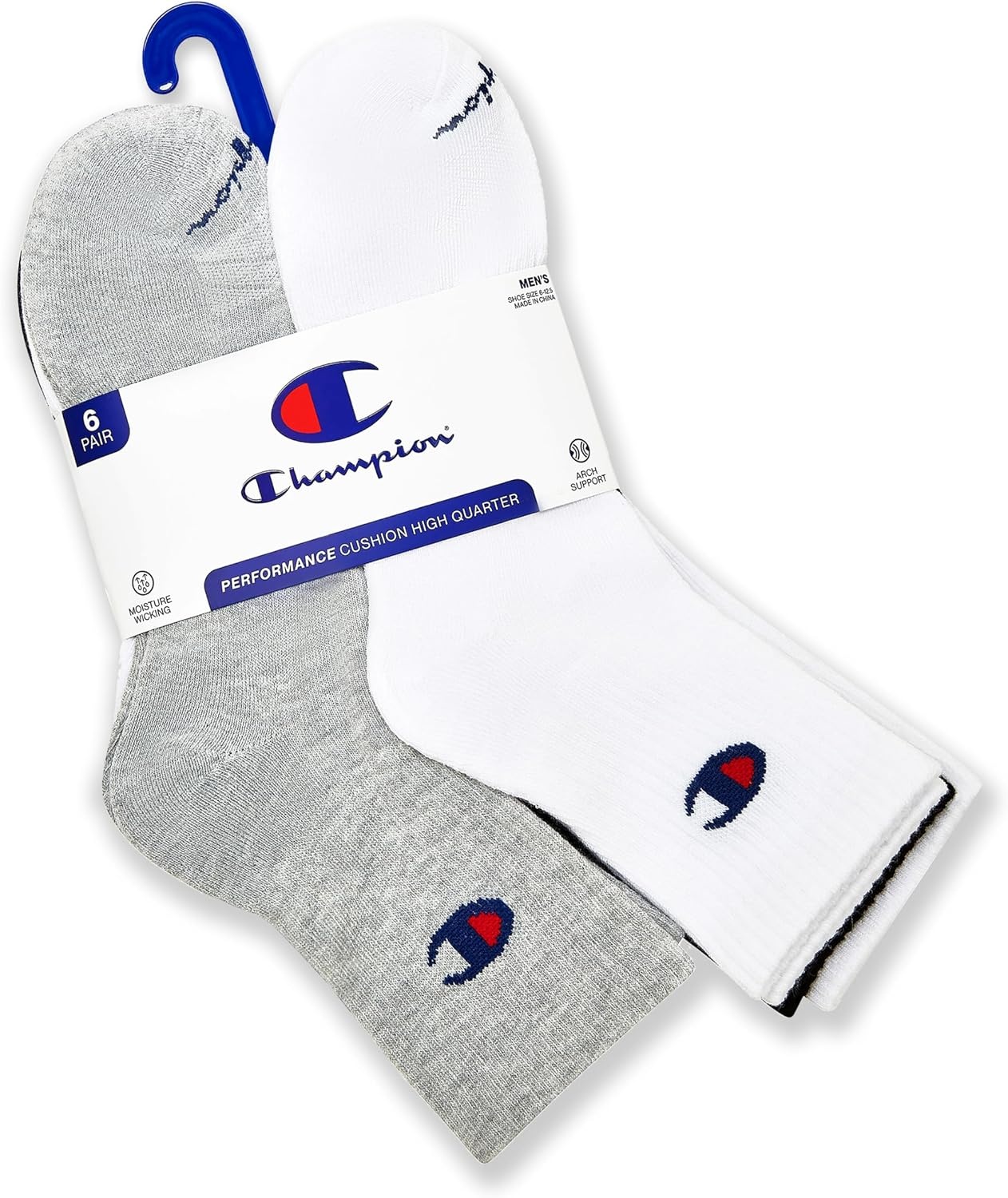 image:imageChampion Mens High Quarter Socks 6pack Moisturewicking Athletic Socks With Cushioning amp Arch Support Size 612Multi White Grey Black