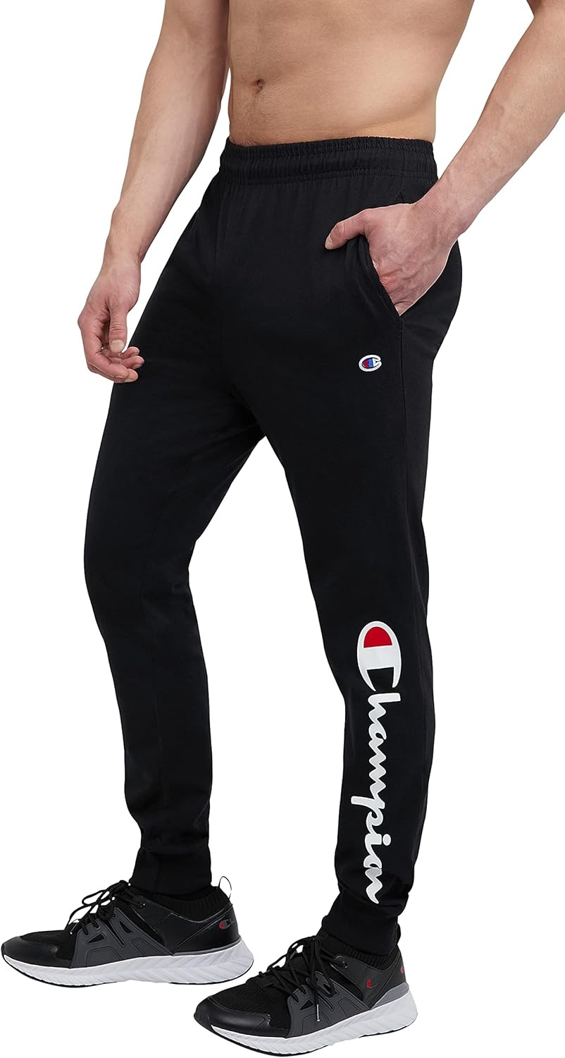 image:imageChampion Mens Joggers Everyday Cotton Lightweight Lounge Knit Pants for Men 31Black Classic Script Logo