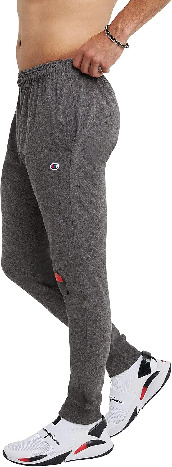 image:imageChampion Mens Joggers Everyday Cotton Lightweight Lounge Knit Pants for Men 31Granite Heather Classic Script Logo
