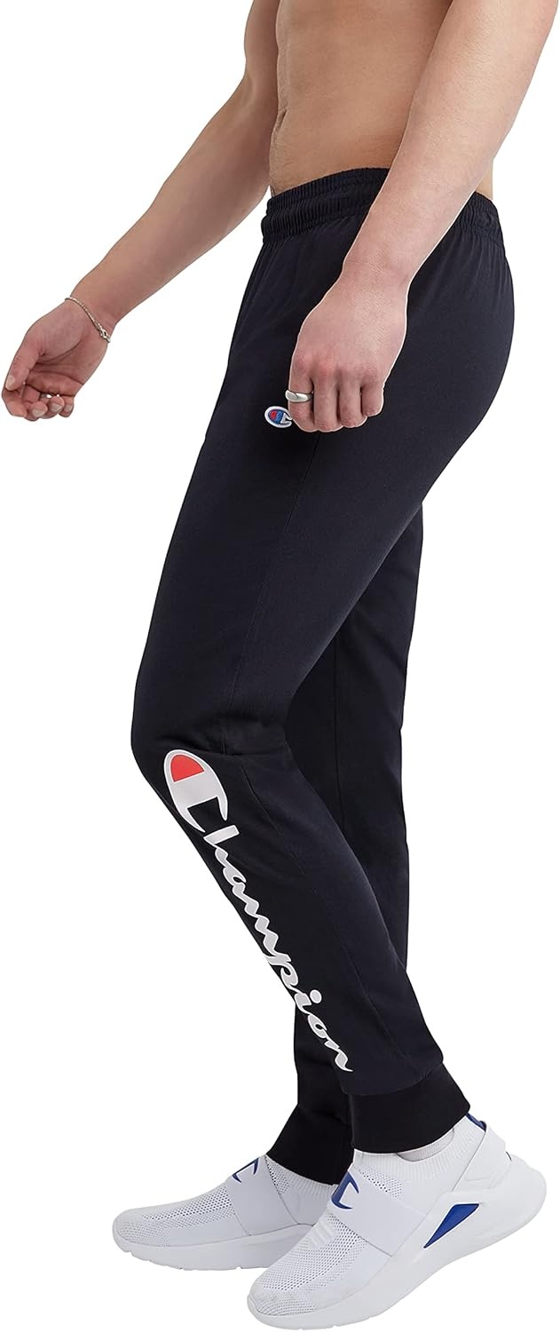 image:imageChampion Mens Joggers Everyday Cotton Lightweight Lounge Knit Pants for Men 31Navy Classic Script Logo