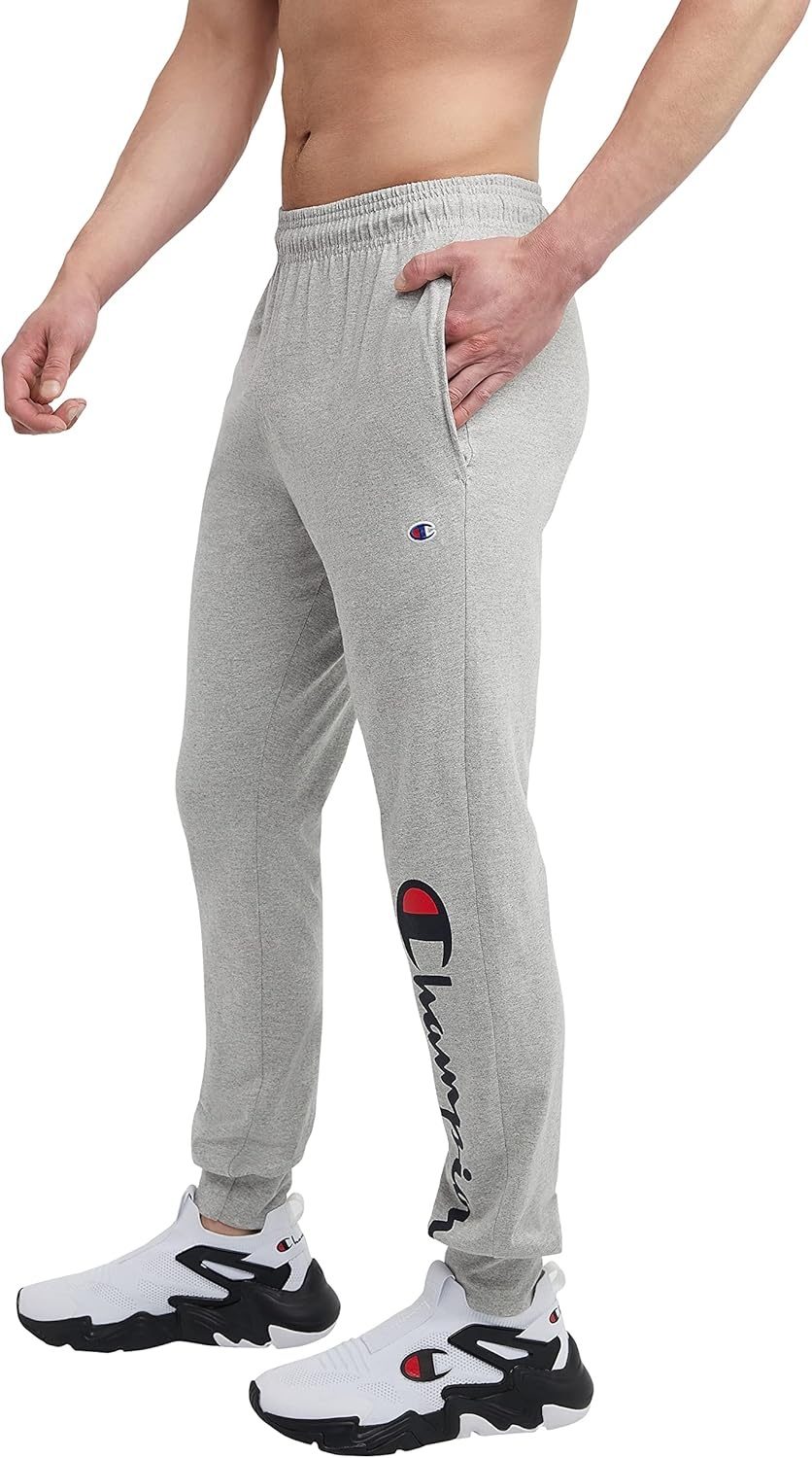 image:imageChampion Mens Joggers Everyday Cotton Lightweight Lounge Knit Pants for Men 31Oxford Gray Classic Script Logo