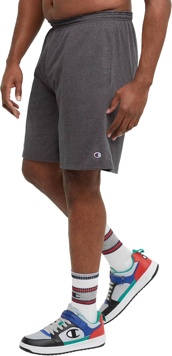 image:imageChampion Mens Lounge Shorts Standard Fit 9 Inch Inseam Lightweight 100 Cotton Available in Regular and Big amp TallGranite Gray Heather