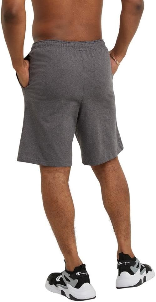 image:imageChampion Mens Lounge Shorts Standard Fit 9 Inch Inseam Lightweight 100 Cotton Available in Regular and Big amp TallGranite Heather C Patch Logo