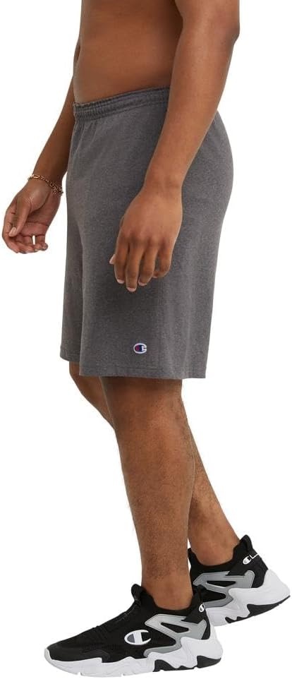 image:imageChampion Mens Lounge Shorts Standard Fit 9 Inch Inseam Lightweight 100 Cotton Available in Regular and Big amp TallGranite Heather C Patch Logo