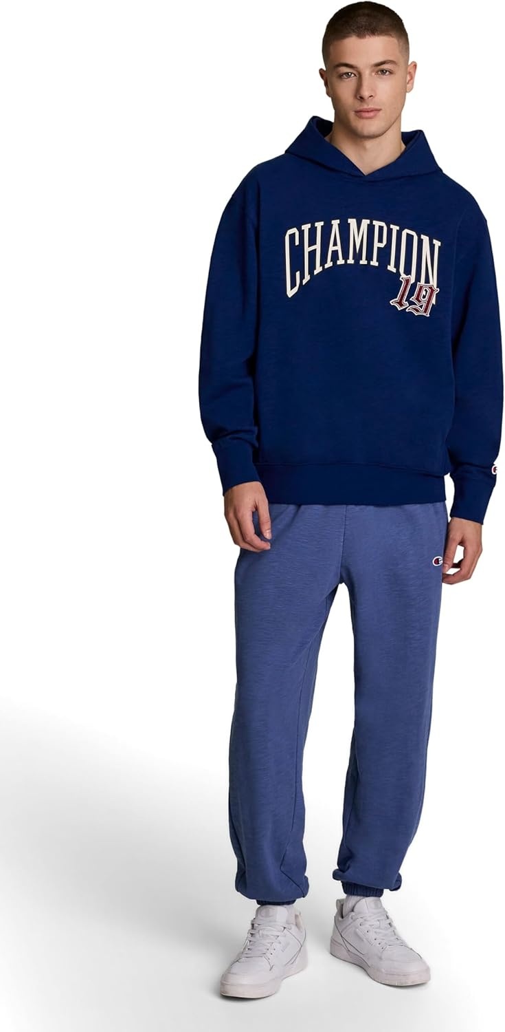 image:imageChampion Mens Modern Retro 100 Washed Cotton Pullover Hoodie Standard FitBlue Depths