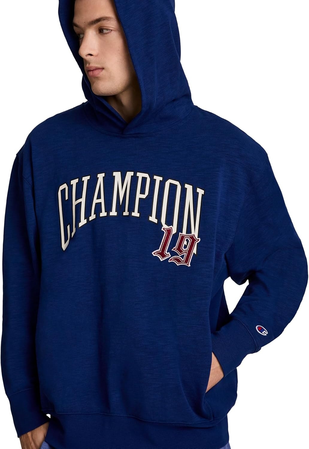 image:imageChampion Mens Modern Retro 100 Washed Cotton Pullover Hoodie Standard FitBlue Depths