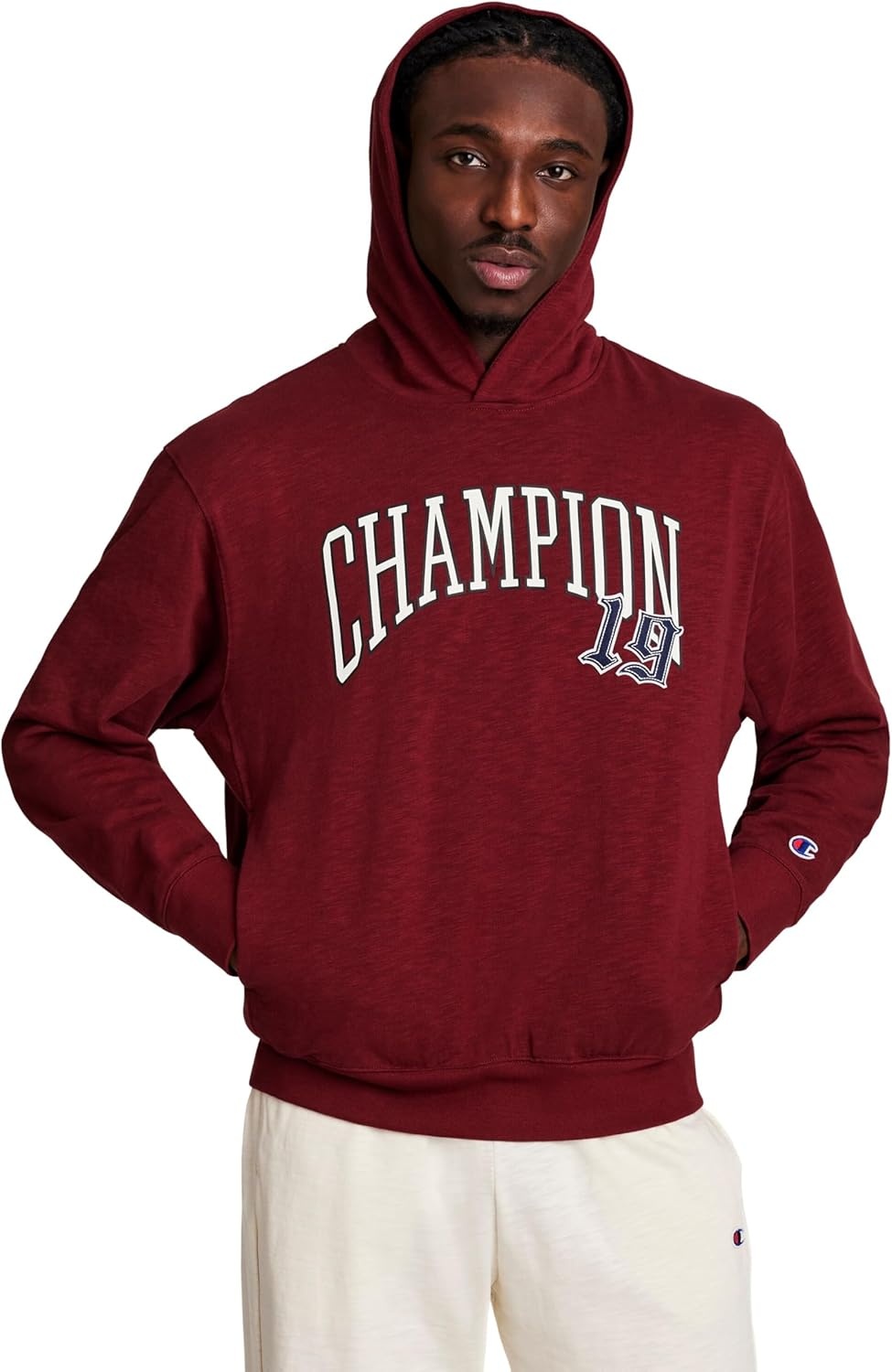 image:imageChampion Mens Modern Retro 100 Washed Cotton Pullover Hoodie Standard FitPomegranate