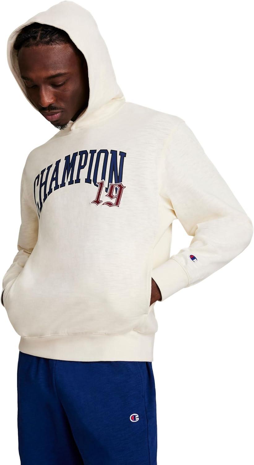 image:imageChampion Mens Modern Retro 100 Washed Cotton Pullover Hoodie Standard FitUnbleached Cotton