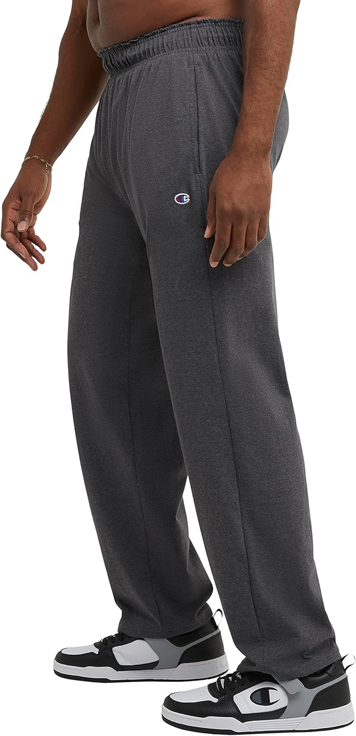 image:imageChampion Mens OpenBottom Lounge Pants Standard Fit Lightweight 100 Cotton Available in Regular and Big amp TallGranite Gray Heather