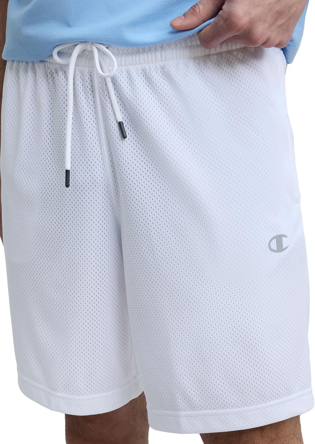 image:imageChampion Mens Performance 9 Mesh Shorts Standard Fit Lightweight Available in Regular and Big amp TallBright White C Logo