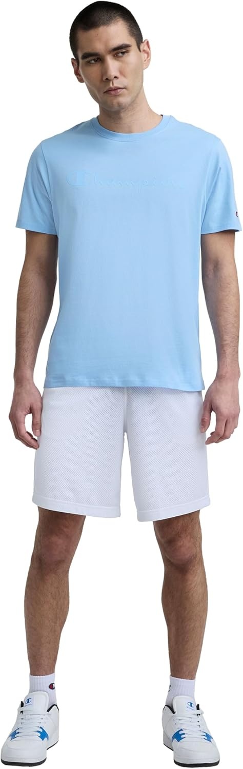 image:imageChampion Mens Performance 9 Mesh Shorts Standard Fit Lightweight Available in Regular and Big amp TallBright White C Logo
