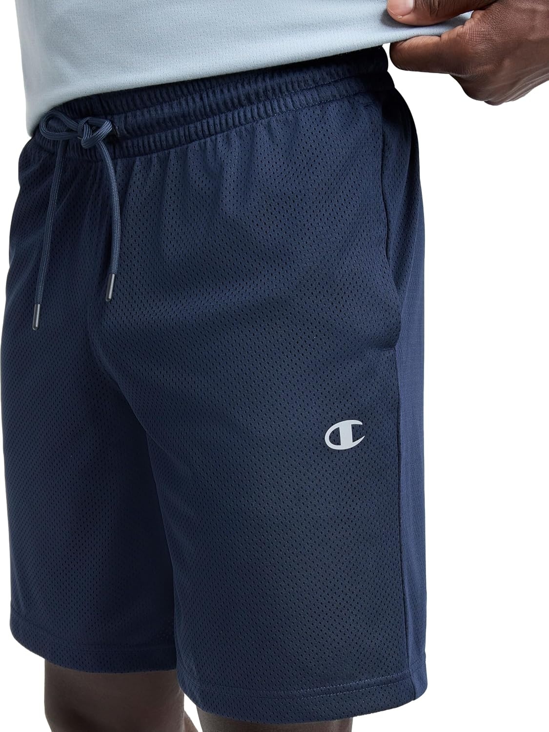 image:imageChampion Mens Performance 9 Mesh Shorts Standard Fit Lightweight Available in Regular and Big amp TallDeep Navy C Logo