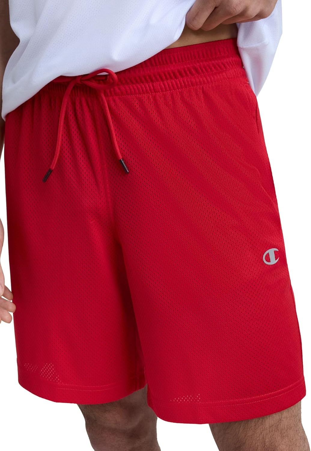 image:imageChampion Mens Performance 9 Mesh Shorts Standard Fit Lightweight Available in Regular and Big amp TallTango Red C Logo