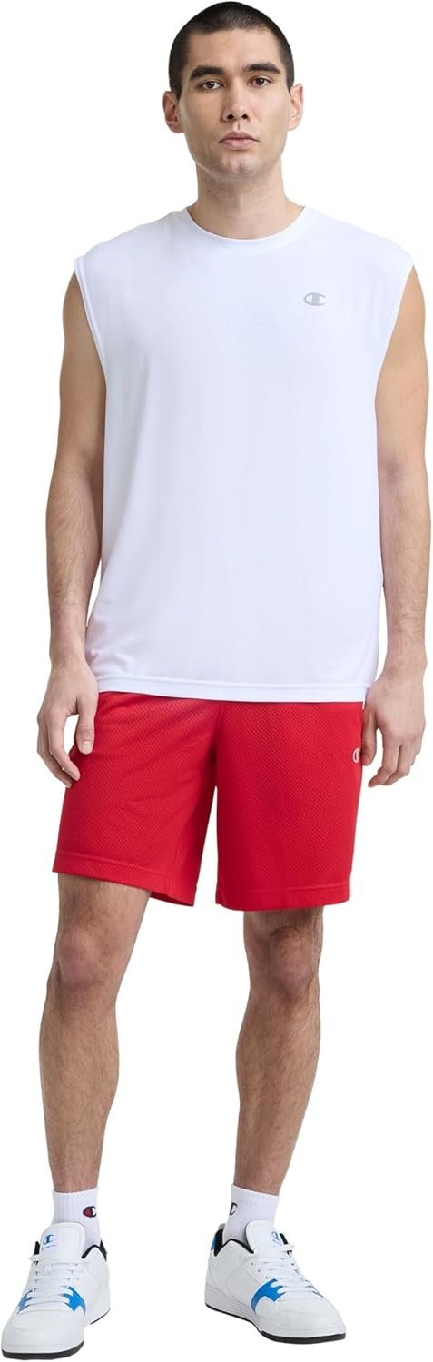 image:imageChampion Mens Performance 9 Mesh Shorts Standard Fit Lightweight Available in Regular and Big amp TallTango Red C Logo