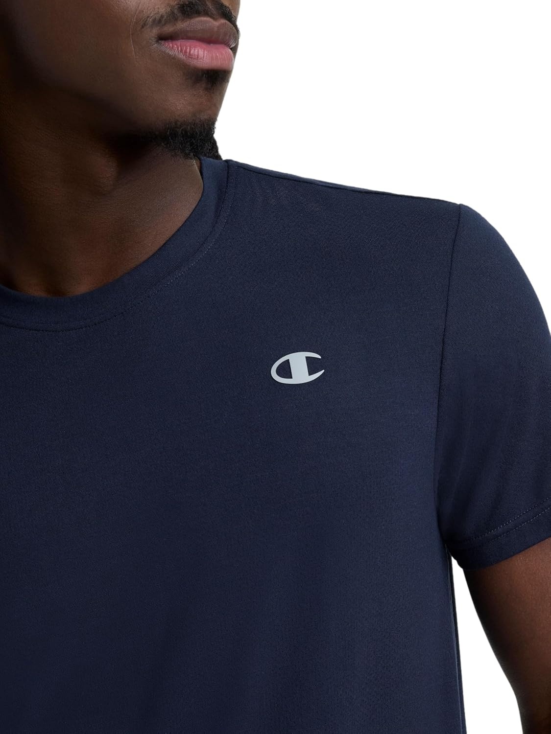 image:imageChampion Mens Performance Sport Crewneck Short Sleeve TShirt Standard Fit Lightweight BreathableDeep Navy C Logo