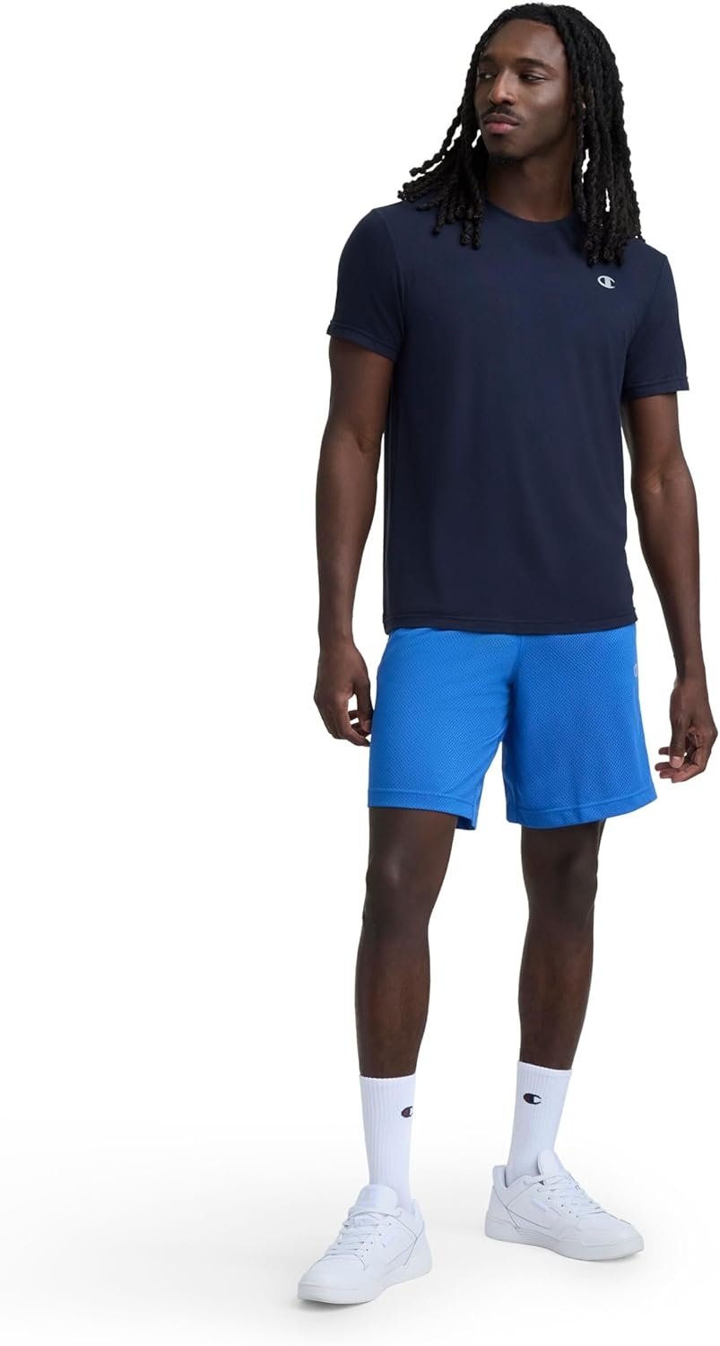 image:imageChampion Mens Performance Sport Crewneck Short Sleeve TShirt Standard Fit Lightweight BreathableDeep Navy C Logo