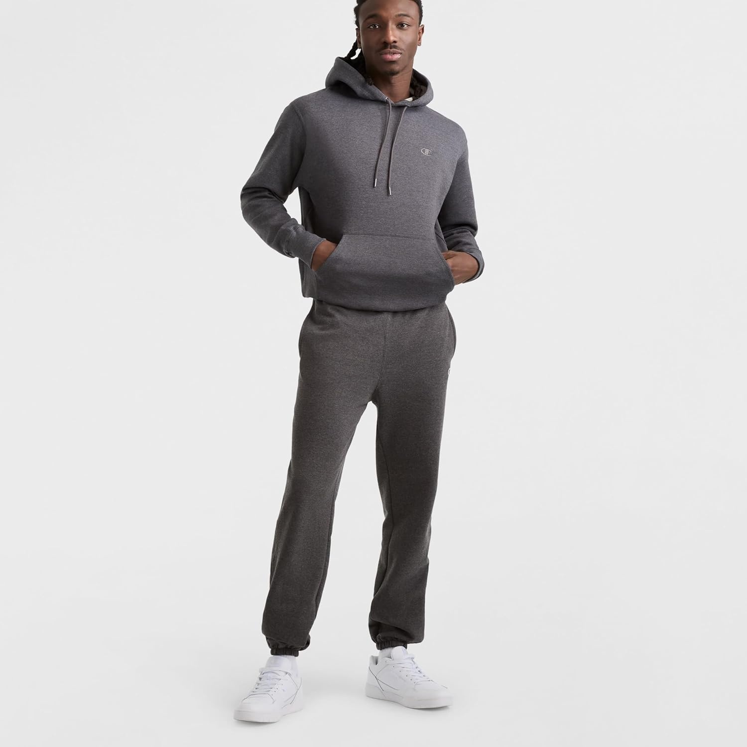 image:imageChampion Mens Pullover Fleece Hoodie Standard Fit Midweight C Logo Available in Regular and Big amp TallGranite Heather