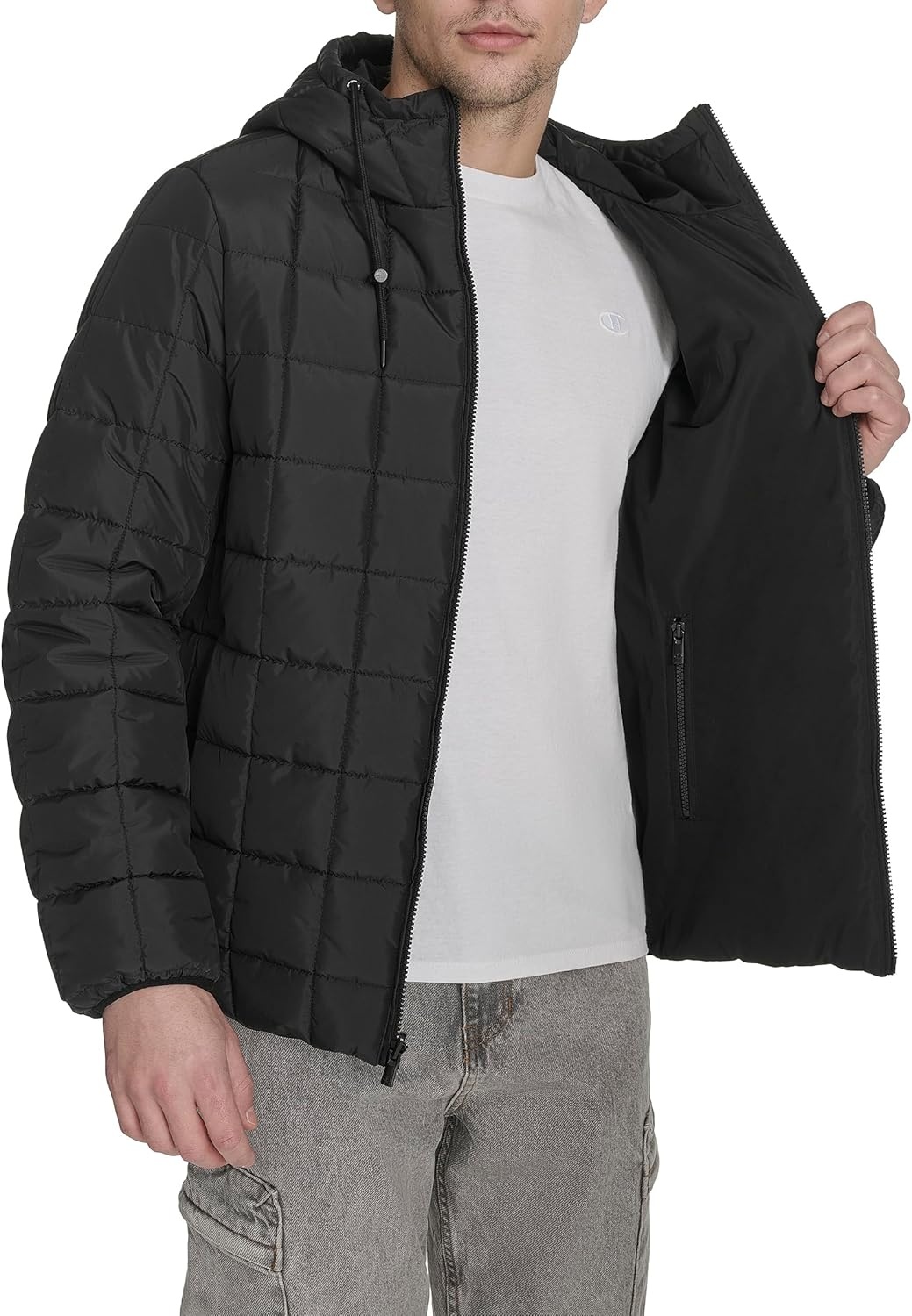 image:imageChampion Mens Reversible Box Quilted Hooded JacketBlackBlack