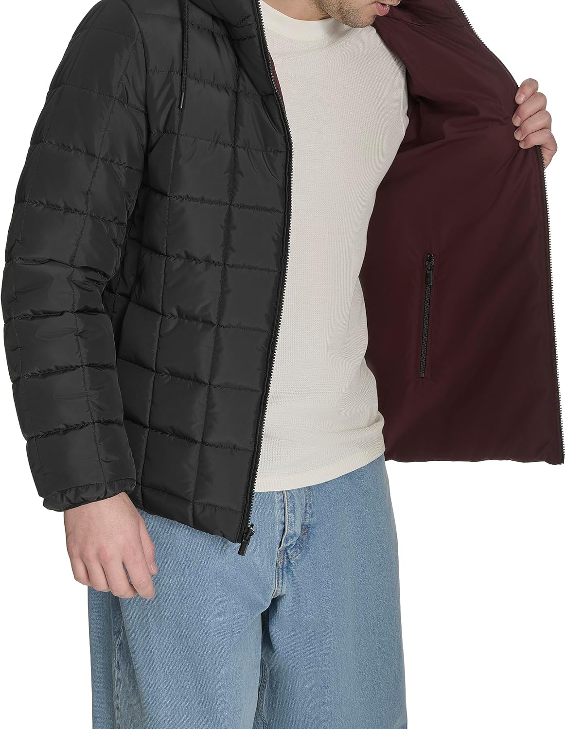 image:imageChampion Mens Reversible Box Quilted Hooded JacketBlackBurgundy