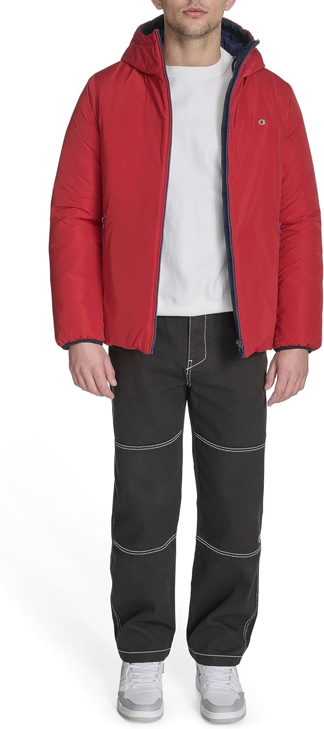 image:imageChampion Mens Reversible Box Quilted Hooded JacketNavyRed