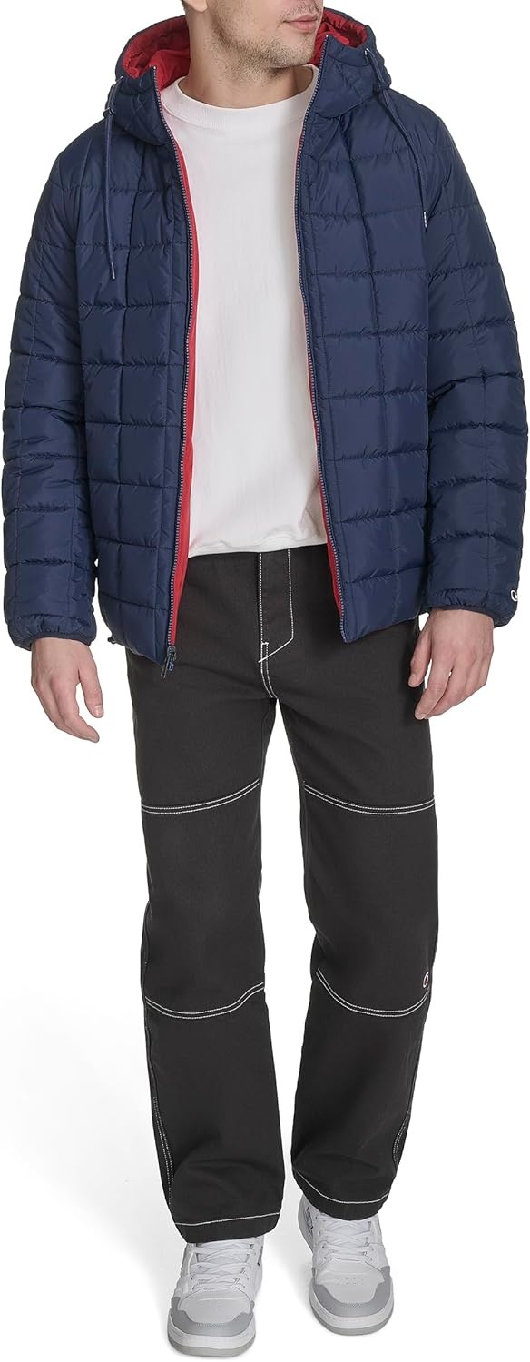 image:imageChampion Mens Reversible Box Quilted Hooded JacketNavyRed