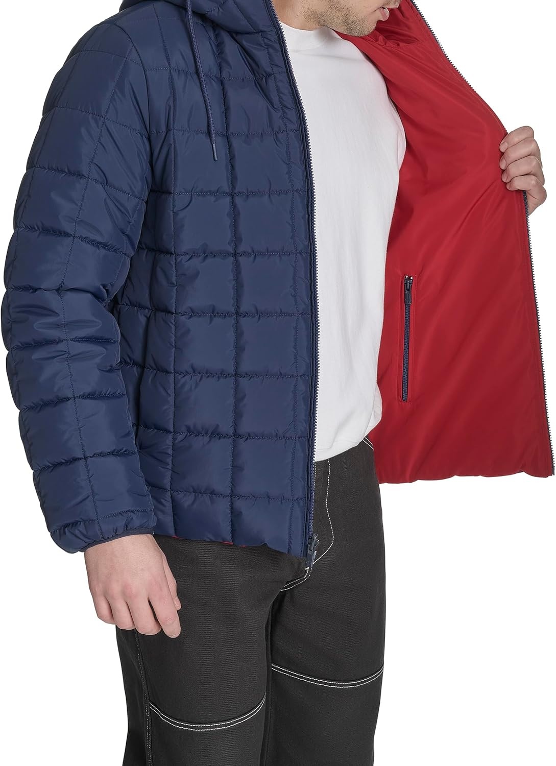 image:imageChampion Mens Reversible Box Quilted Hooded JacketNavyRed