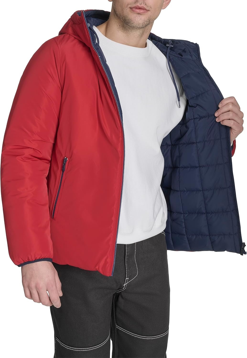 image:imageChampion Mens Reversible Box Quilted Hooded JacketNavyRed