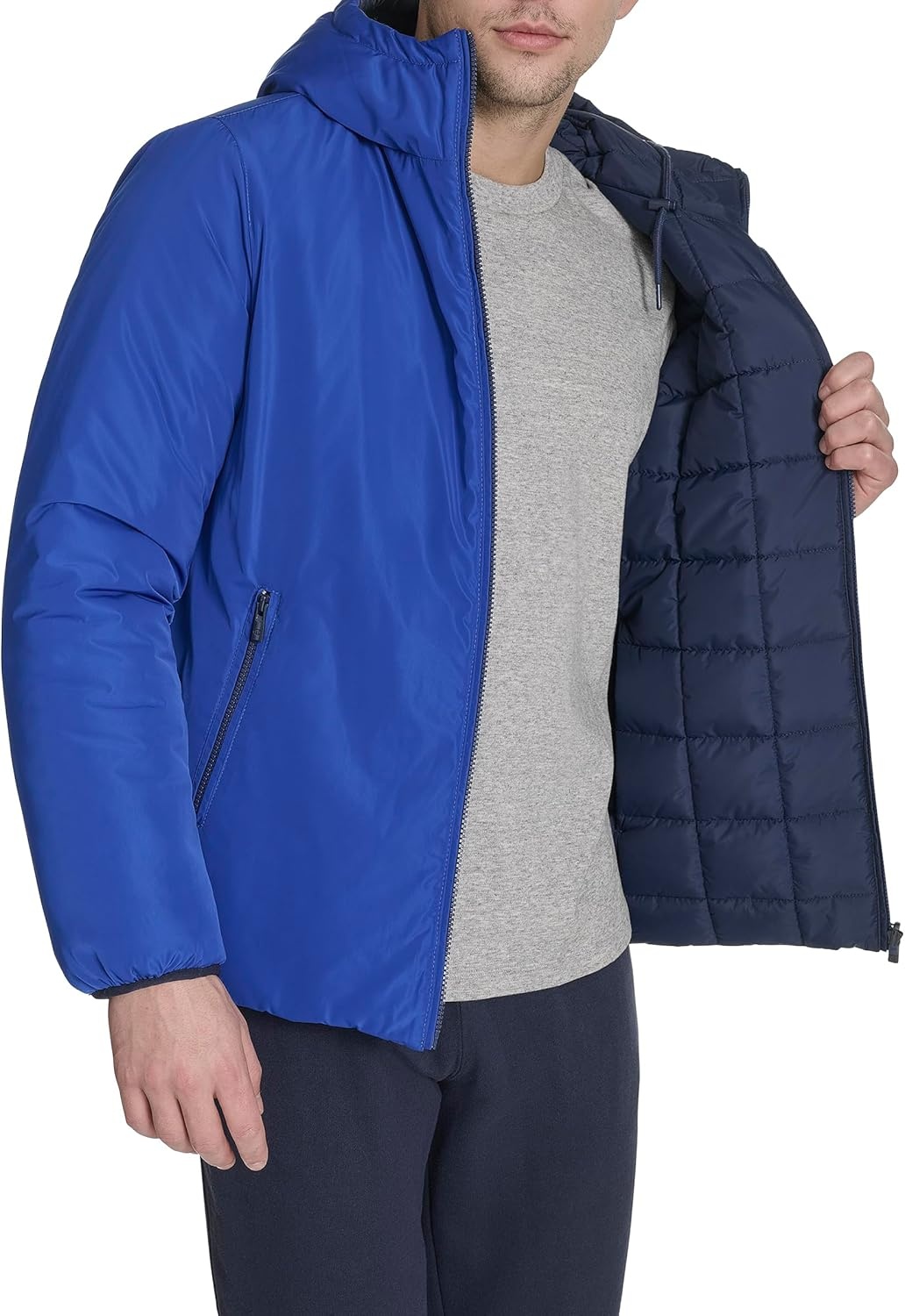 image:imageChampion Mens Reversible Box Quilted Hooded JacketNavyRoyal Blue