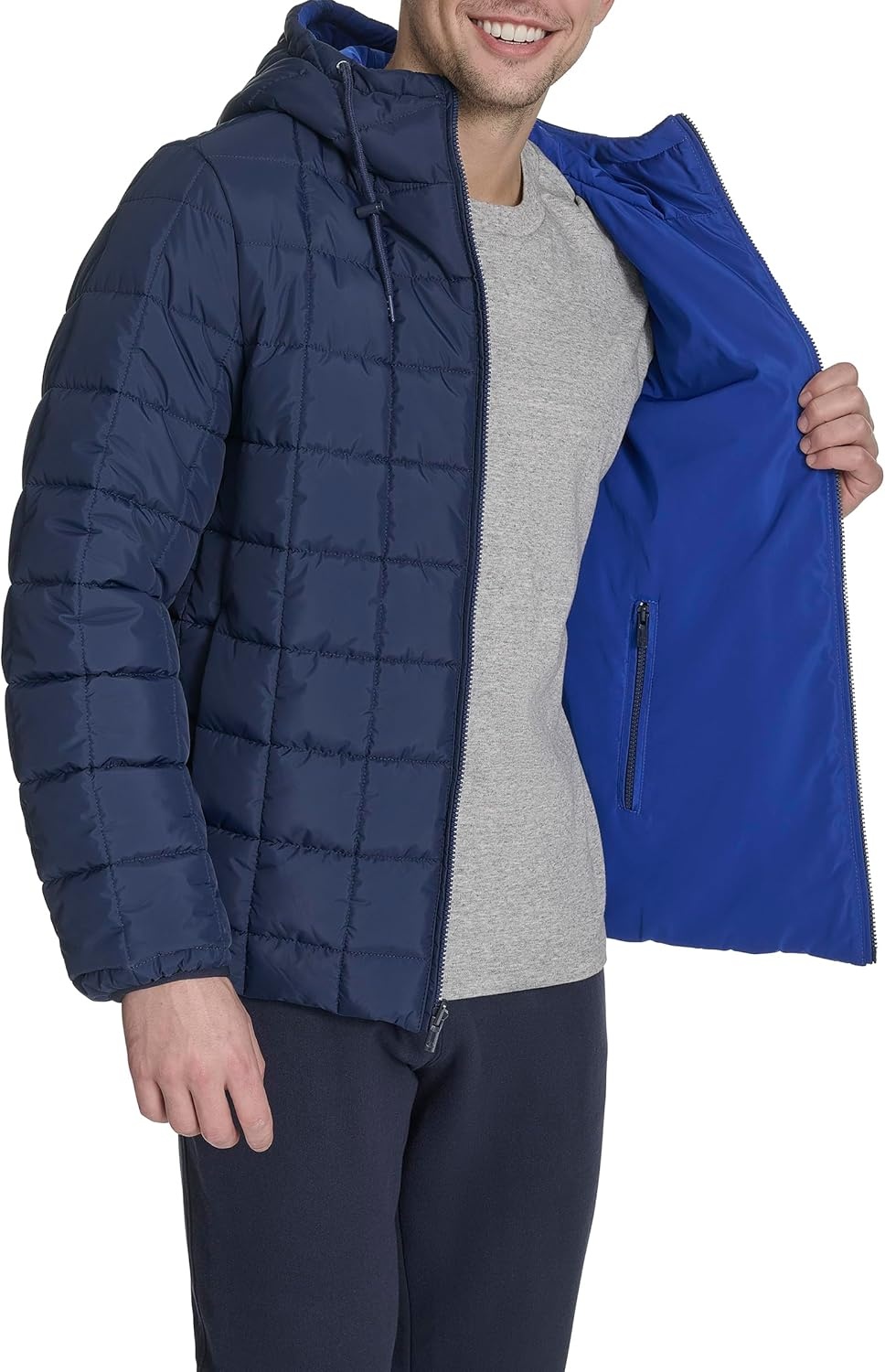 image:imageChampion Mens Reversible Box Quilted Hooded JacketNavyRoyal Blue