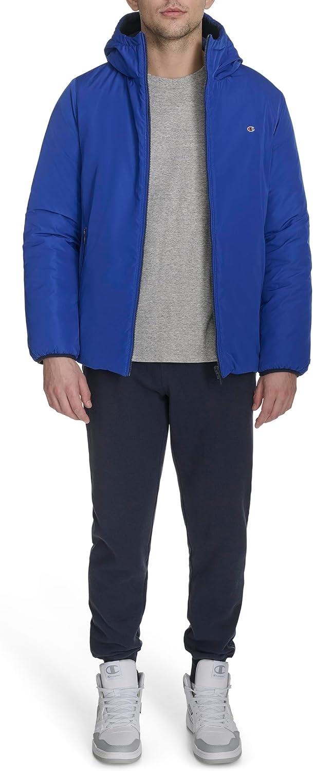 image:imageChampion Mens Reversible Box Quilted Hooded JacketNavyRoyal Blue