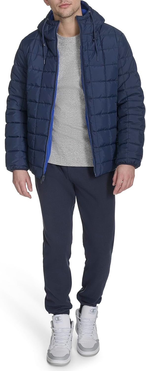 image:imageChampion Mens Reversible Box Quilted Hooded JacketNavyRoyal Blue