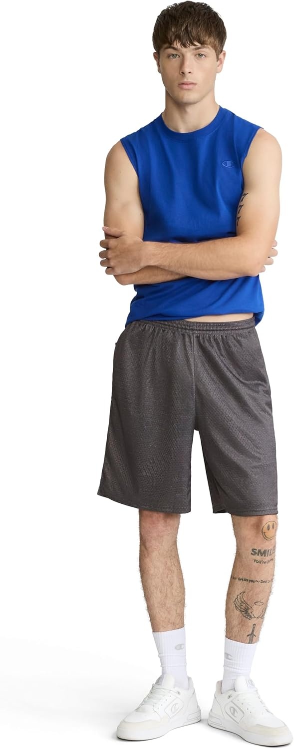 image:imageChampion Mens Shorts Mens Mesh Gym Shorts Lightweight Athletic Shorts Reg Or Big amp TallGranite Heather C Patch Logo