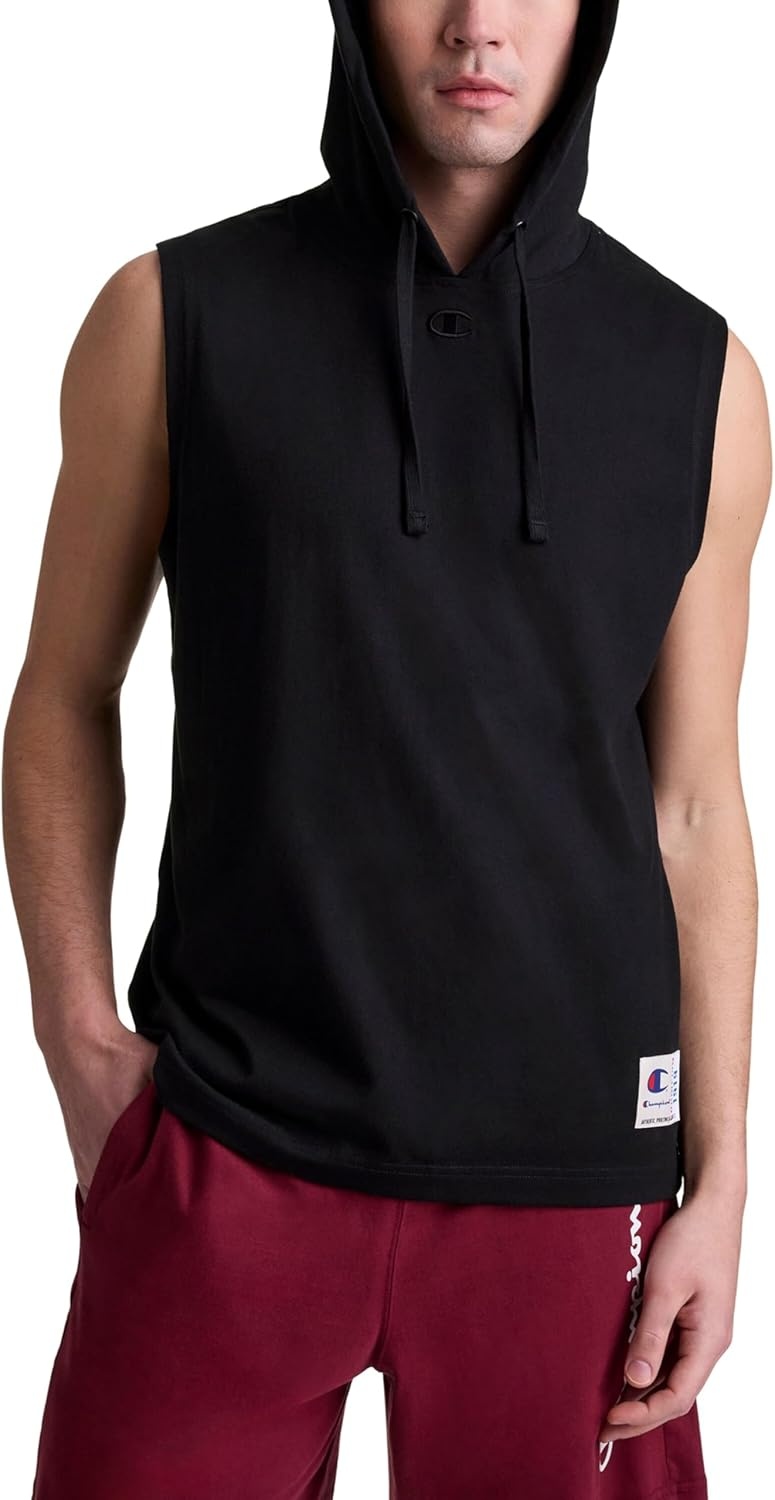 image:imageChampion Mens Sleeveless TShirt Hoodie Standard Fit LightweightBlack C Logo